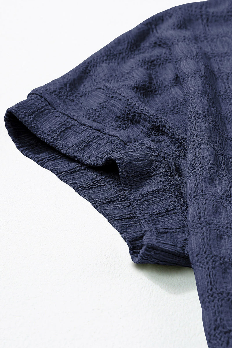 Load image into Gallery viewer, DLLS479 - Ladies Sail Blue Solid Color Textured Batwing Sleeve Tee

