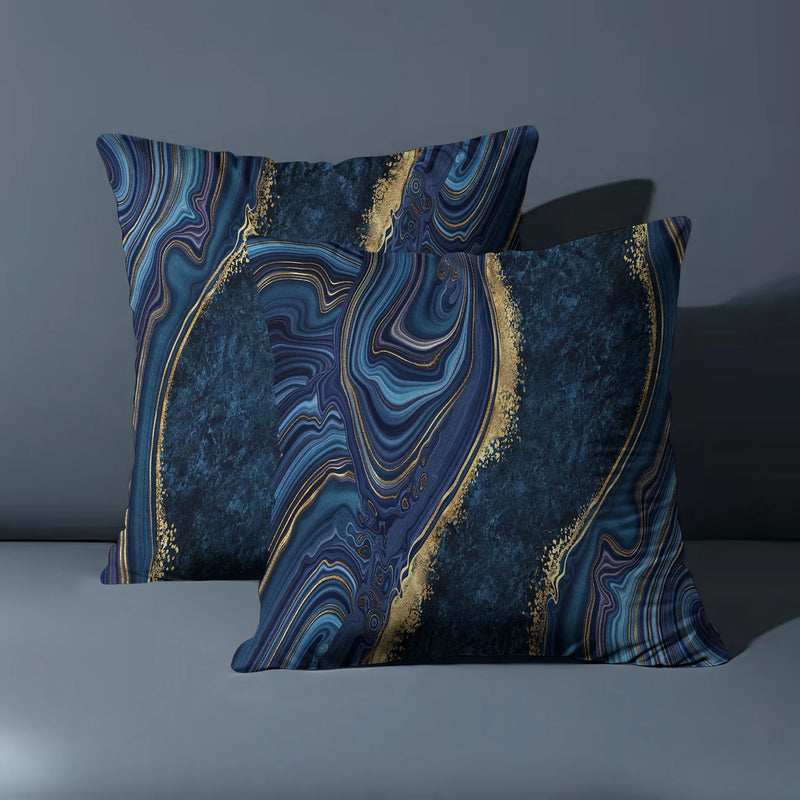 Load image into Gallery viewer, TMPL131 - 2 Piece Set - 18&quot; x 18&quot; Elegant Blue &amp; Golden Marble Throw Pillows
