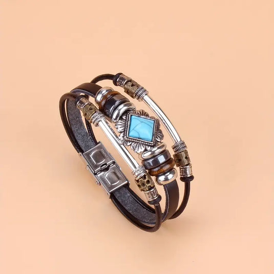 TMBC25 - PU Leather Bracelet w/Square Turquoise Accent
