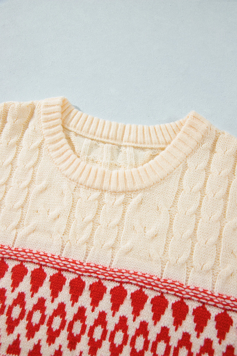 Load image into Gallery viewer, DLLS1156 - Ladies Red Western Print Round Neck Long Sleeve Shift Sweater
