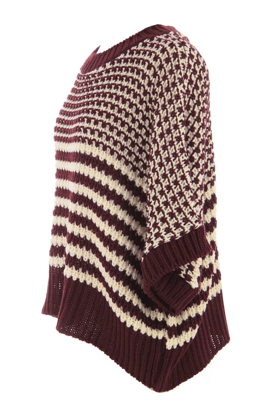 DLLS394 - Ladies Red 3/4 Draped Sleeve Slouchy Sweater