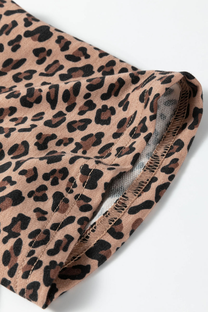 Load image into Gallery viewer, DLLS453 - Ladies Brown Leopard Loose Tee Drawstring Waist Barrel Pants Set
