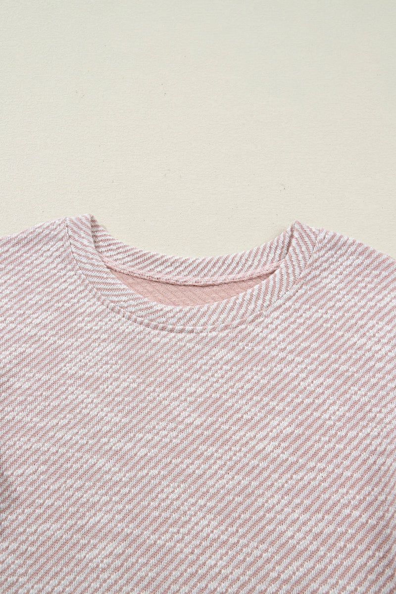 Load image into Gallery viewer, DLLS515 - Ladies Light Pink Twilled Print Lace Trim Ruffled Short Sleeve Blouse
