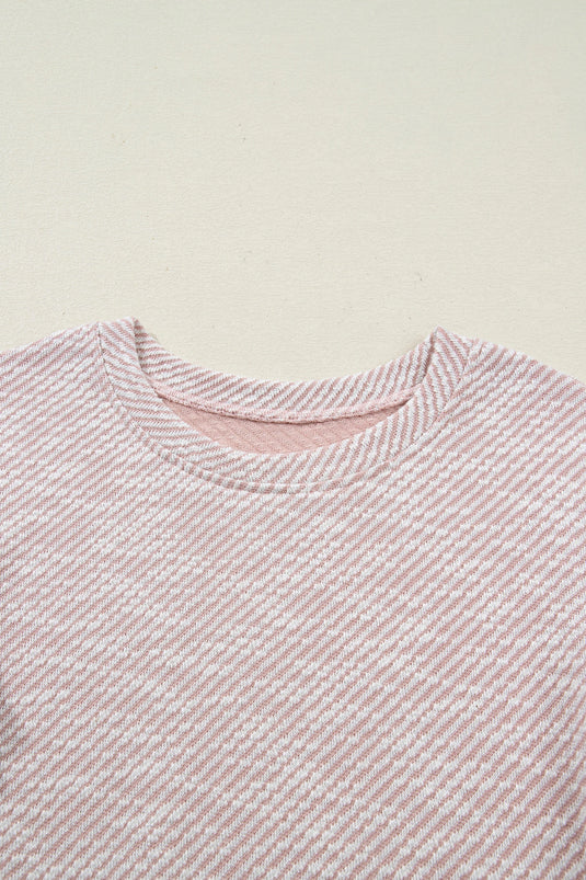 DLLS515 - Ladies Light Pink Twilled Print Lace Trim Ruffled Short Sleeve Blouse