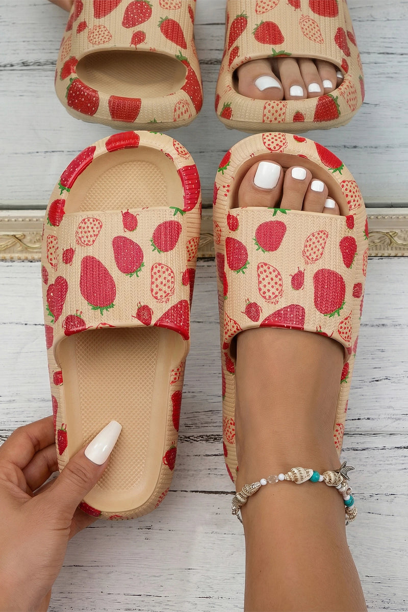 Load image into Gallery viewer, DLLSHOE 88 - Light French Beige Strawberry Print EVA Daily Slippers
