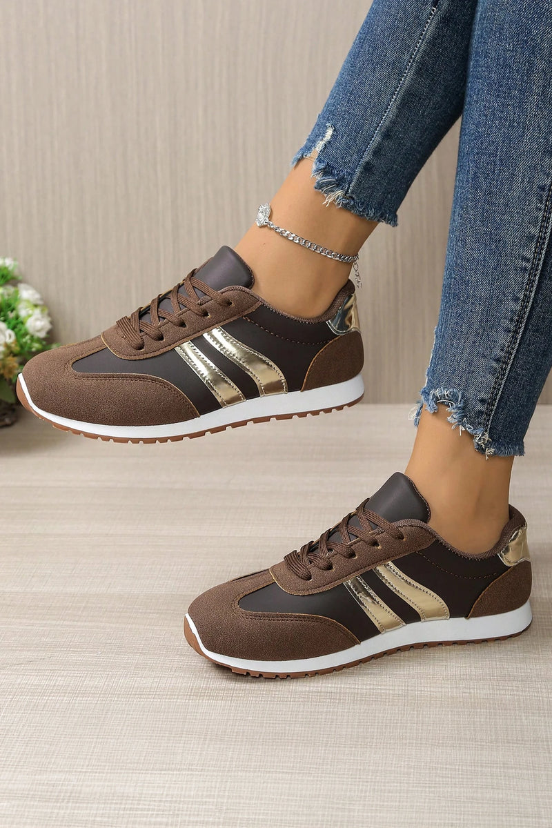 Load image into Gallery viewer, DLLSHOE 10 - Coffee Color Block PU Leather Lace Up Casual Sneakers
