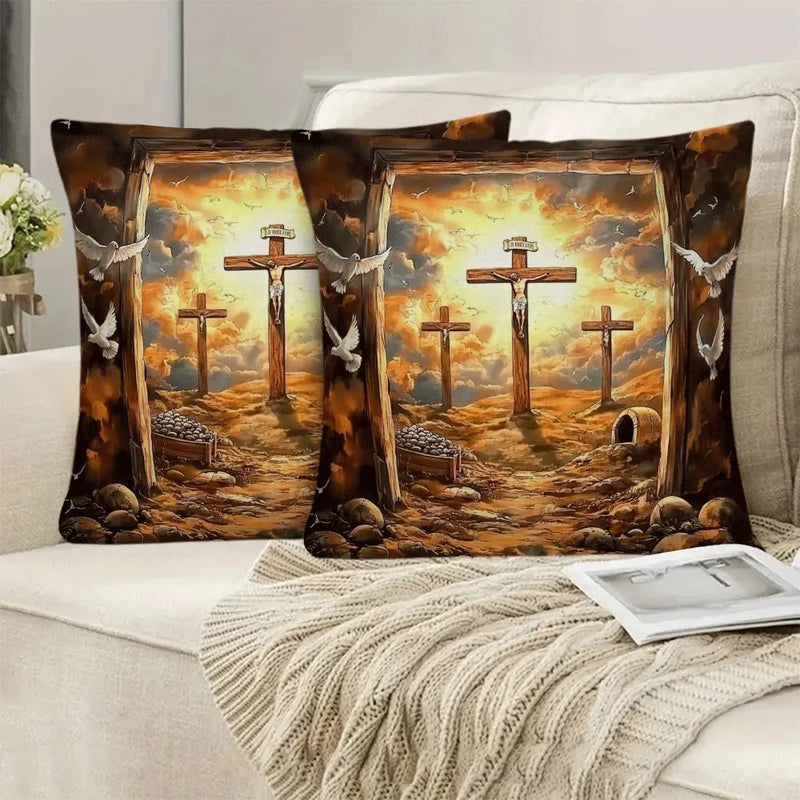 Load image into Gallery viewer, TMPL102 - 2 Piece Set - 18&quot; x 18&quot; Jesus On Cross Throw Pillows
