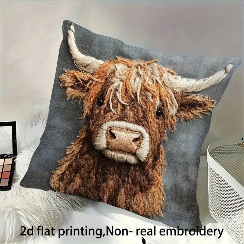 Load image into Gallery viewer, TMPL134 - 1 Piece - 18&quot; x 18&quot; Rustic Muted Highland Cow Throw Pillow
