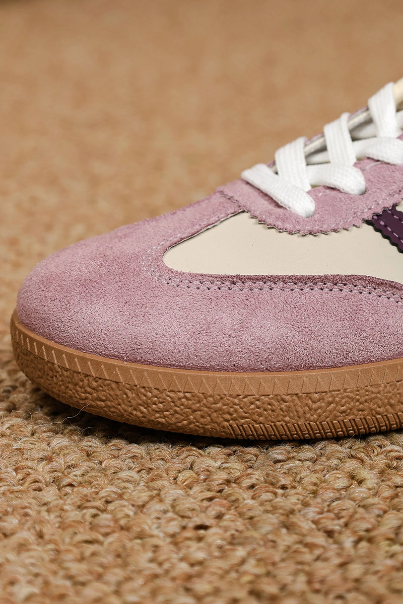 Load image into Gallery viewer, DLLSHOE 151 - Tillandsia Purple PU Leather Color Block Varsity Lace Up Flat Shoes
