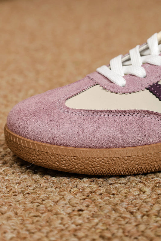 DLLSHOE 151 - Tillandsia Purple PU Leather Color Block Varsity Lace Up Flat Shoes