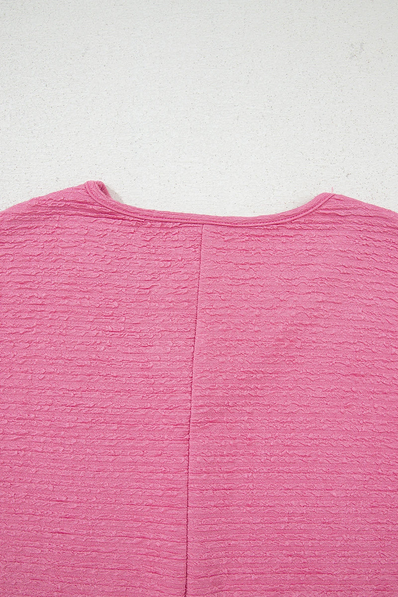 Load image into Gallery viewer, DLLS423 - Ladies Pink Textured V Neck T Shirt and Shorts Set
