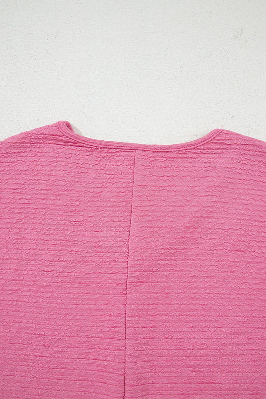 DLLS423 - Ladies Pink Textured V Neck T Shirt and Shorts Set