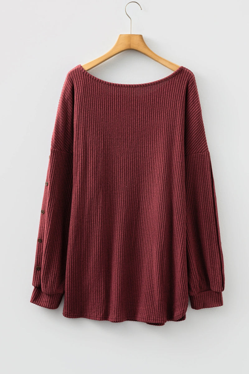 Load image into Gallery viewer, DLLS238 - Ladies Wild Ginger Plus Size Ribbed Button Decor Long Sleeve Loose Top
