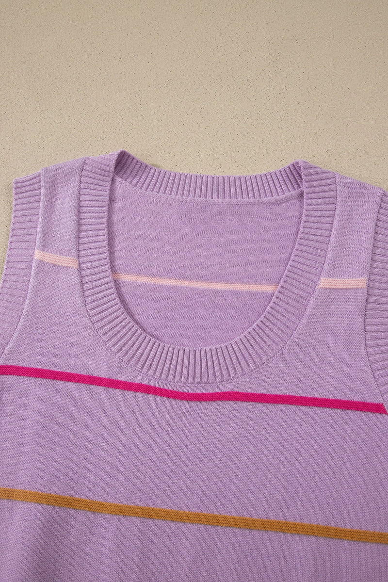 Load image into Gallery viewer, DLLS706 - Ladies Purple Stripe Round Neck Knitted Sweater Tank
