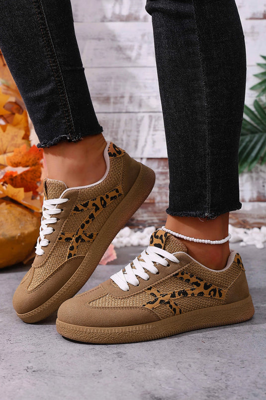 DLLSHOE 140 - Coffee Faux Suede Contrast Patchwork Detail Lace Up Flat Sneakers