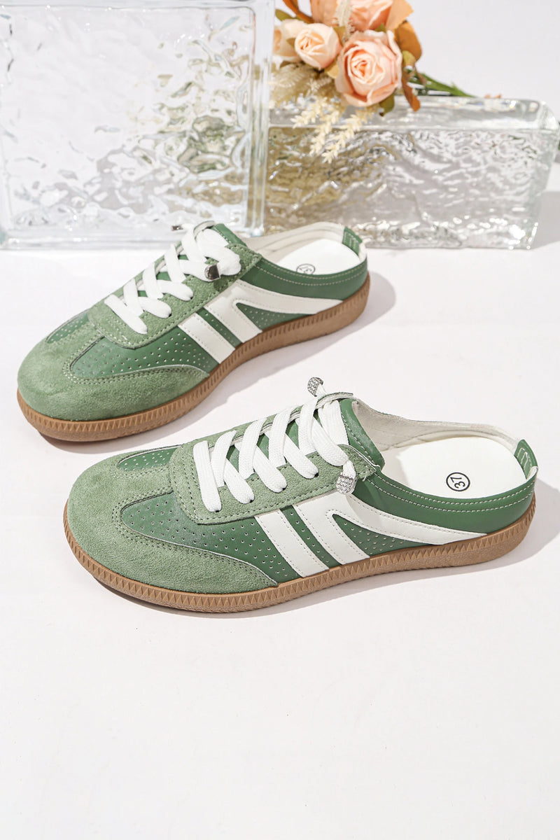 Load image into Gallery viewer, DLLSHOE 74 - Dark Green Eyelet PU Leather Patchwork Color Pop Sneakers
