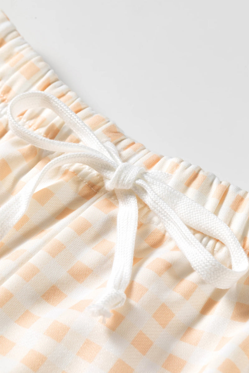 Load image into Gallery viewer, DLLS770 - Ladies Yellow Plaid Baggy Pullover Drawstring Casual Shorts 2pcs Outfit
