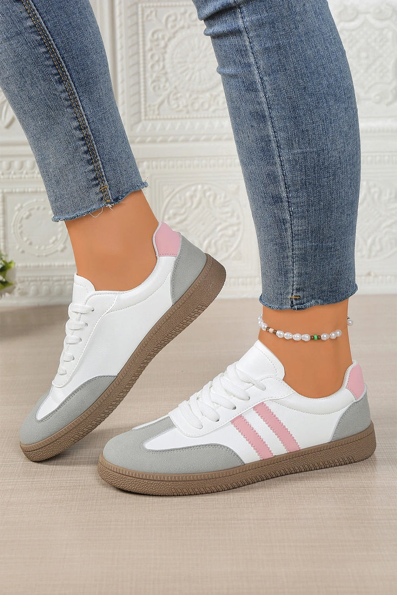 Load image into Gallery viewer, DLLSHOE 142 - Pink Color Block PU Leather Patchwork Lace Up Flat Shoes
