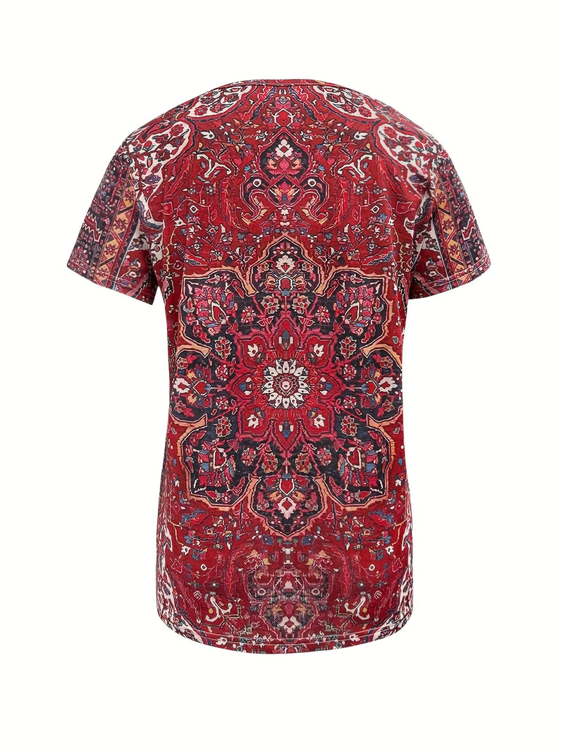 Load image into Gallery viewer, TMTSHT126 - Ladies Brick Red Boho Style T Shirt

