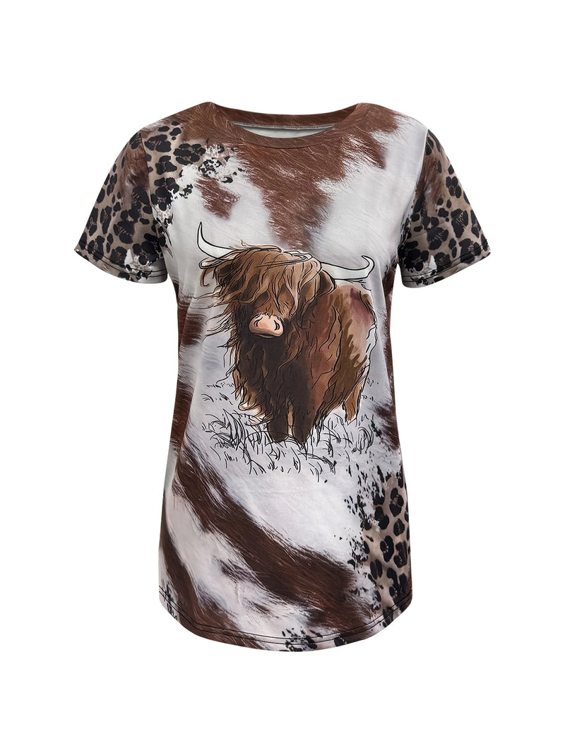 Load image into Gallery viewer, TMTSHT92 - Women&#39;s Highland Cow &amp; Leopard Print Shirt

