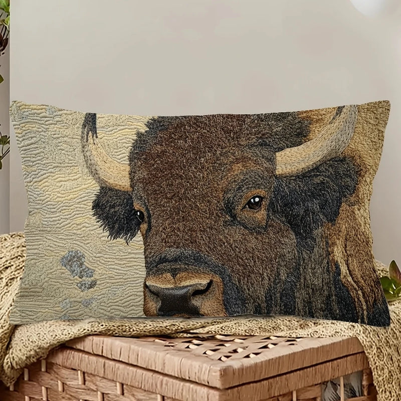 Load image into Gallery viewer, TMPL16 - 1 Piece - 12&quot; x 20&quot; Bison Printed Throw Pillow
