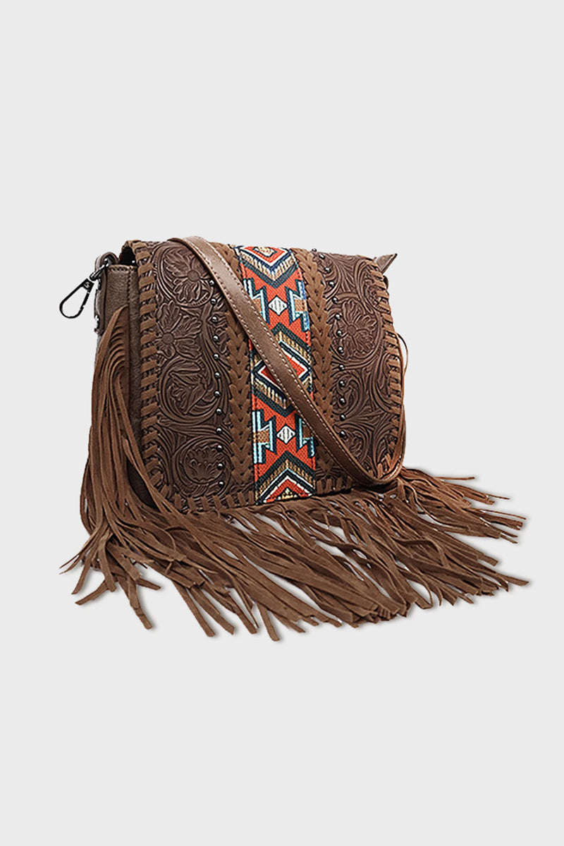 Load image into Gallery viewer, DLLPURSE 1 - Ladies Coffee Western Aztec Bohemian Tassel PU Leather Bag
