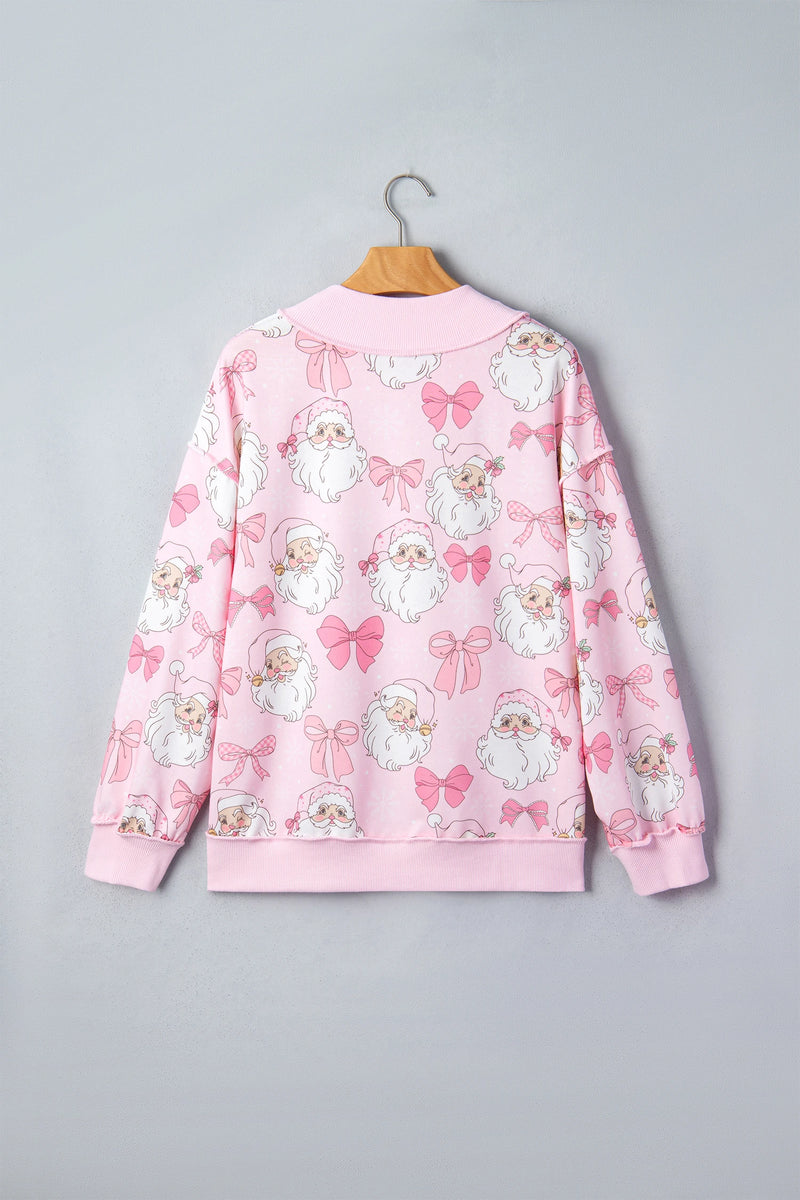 Load image into Gallery viewer, DLLS947 - Ladies Pink Abstract Santa Print Drop Shoulder High Neck Sweatshirt
