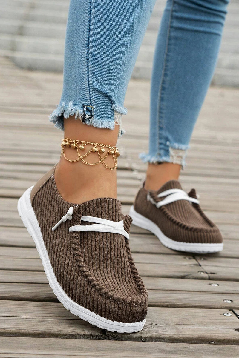 Load image into Gallery viewer, DLLSHOE 43  - Coffee Solid Ribbed Criss Cross Slip On Casual Shoes
