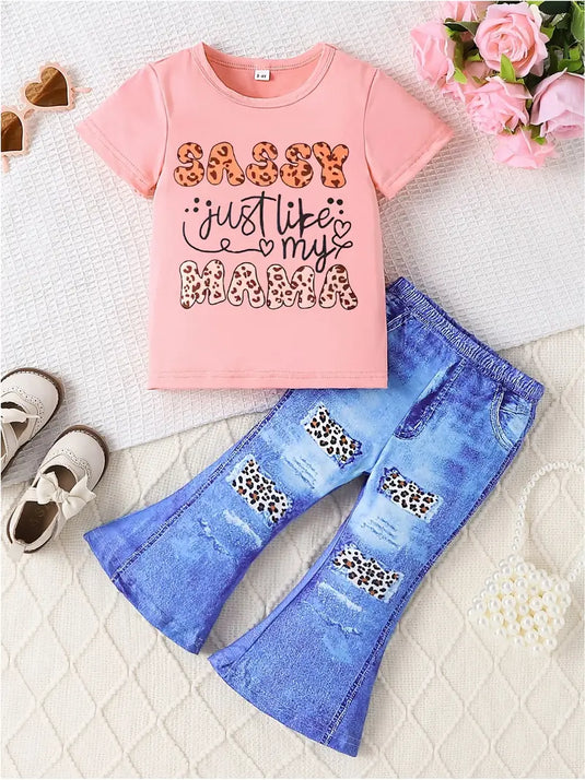 TMCHD42 - Girl's 2 Piece Sassy Faux Denim Outfit