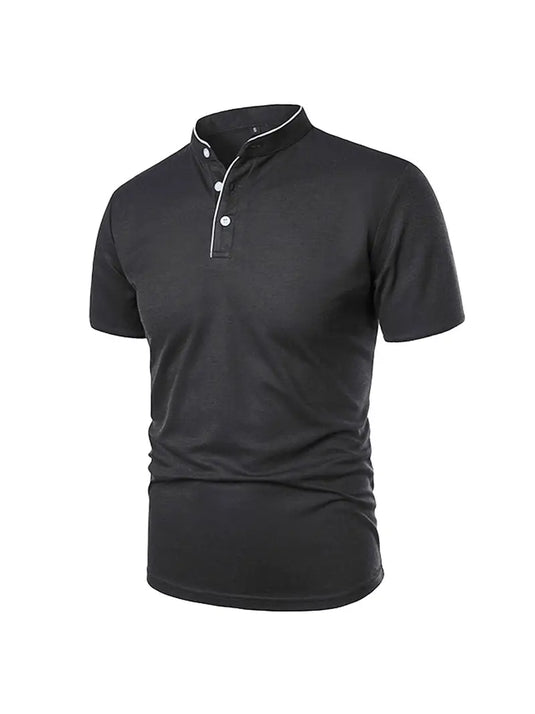 TMPOLO1 - Men's Black Stand Up Collar Polo Shirt