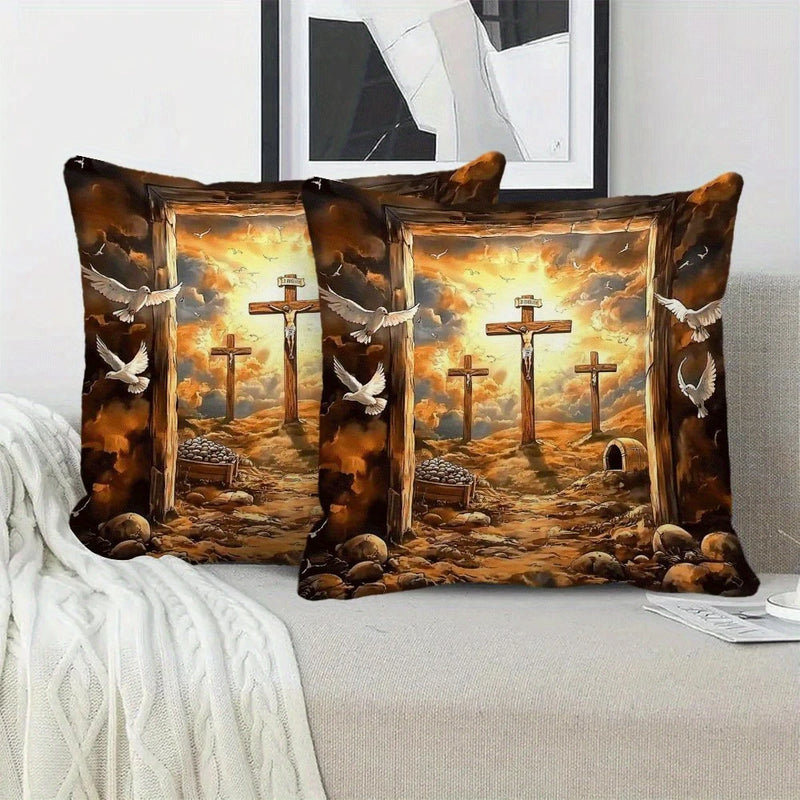 Load image into Gallery viewer, TMPL102 - 2 Piece Set - 18&quot; x 18&quot; Jesus On Cross Throw Pillows

