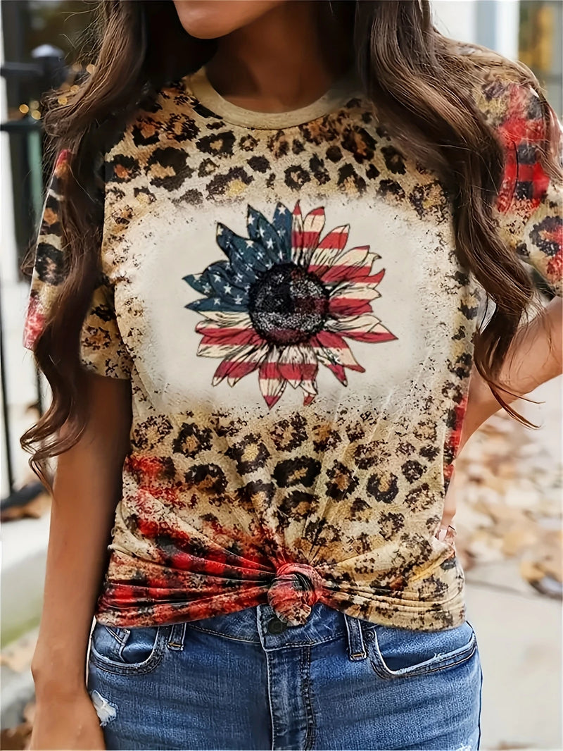 Load image into Gallery viewer, TMTSHT42 - Women&#39;s American American Daisy Printed T Shirt

