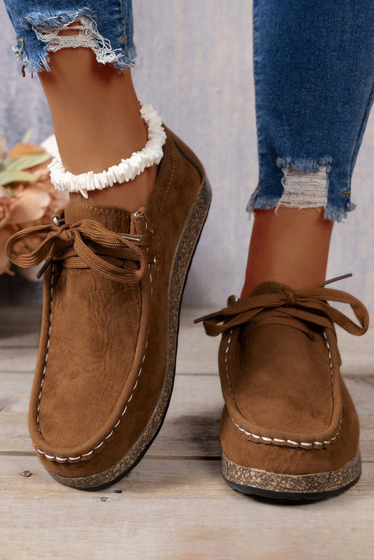 DLLSHOE 45 - Coffee Thick Sole Lace-Up Casual Shoes