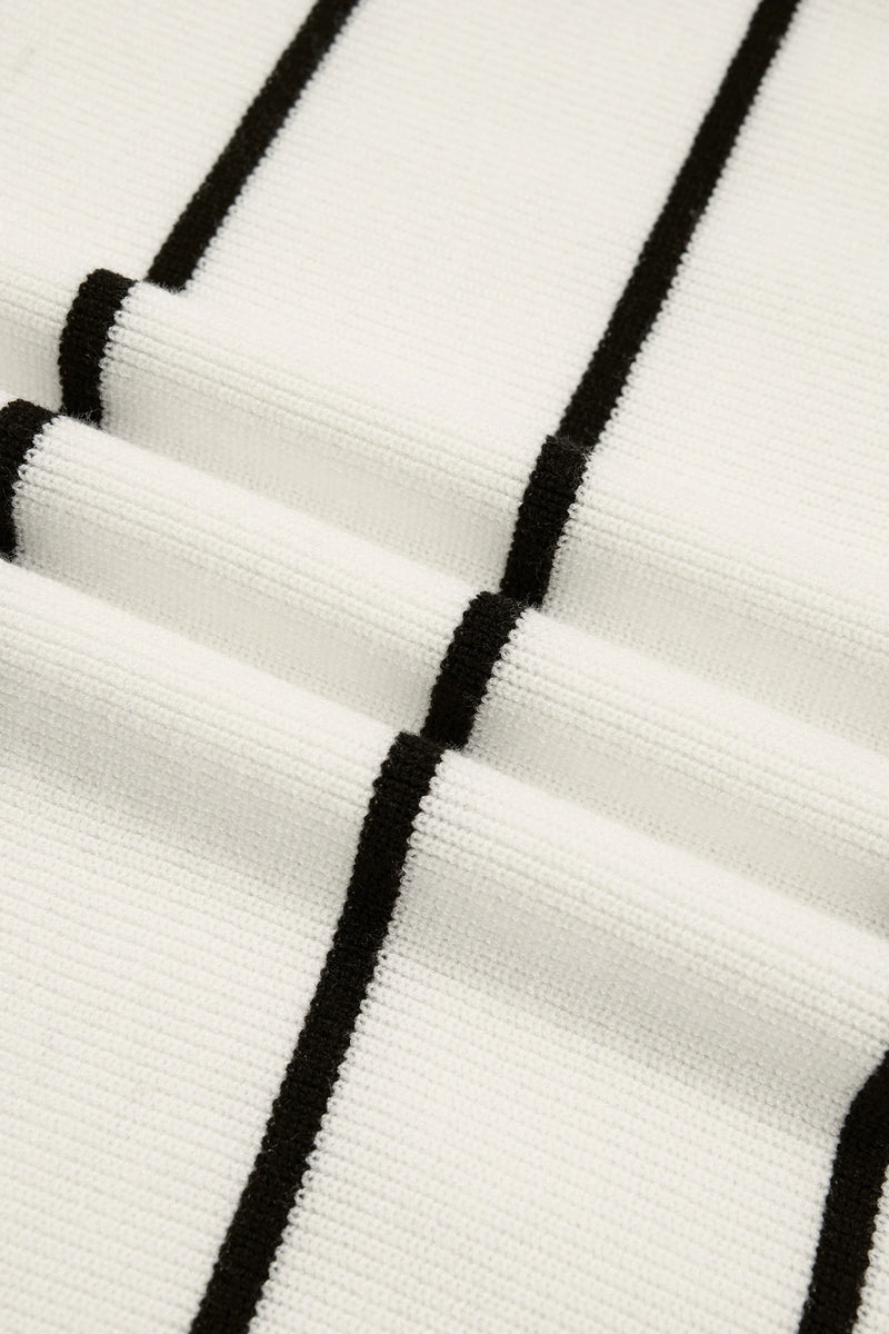 Load image into Gallery viewer, DLLS945 - Ladies White Stripe Ribbed Knit Half Sleeve Loose Sweater Tee
