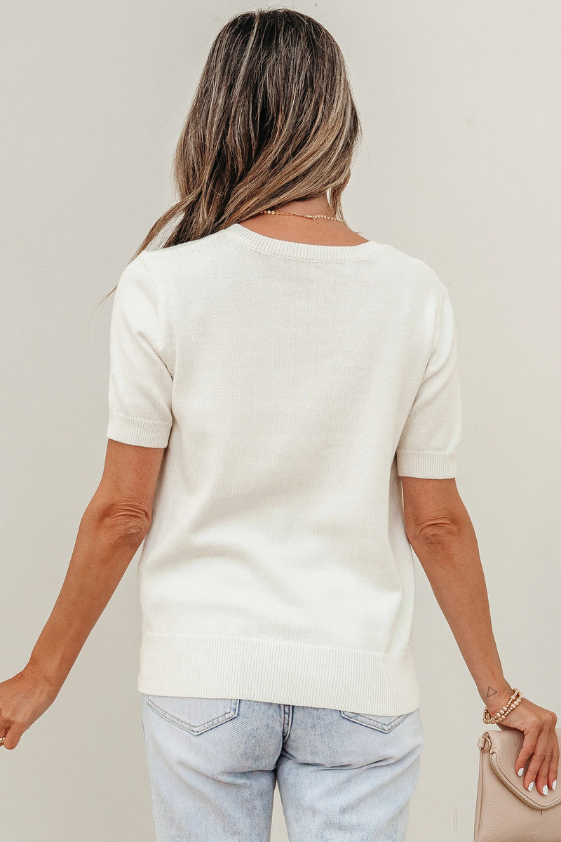 Load image into Gallery viewer, DLLS935 - Ladies White Wild West Horse Head Printed Short Sleeve Sweater

