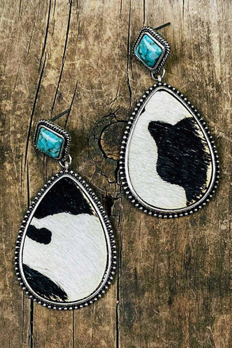 Load image into Gallery viewer, DLLER 1 - Black Cow Print Turquoise Drop Earrings
