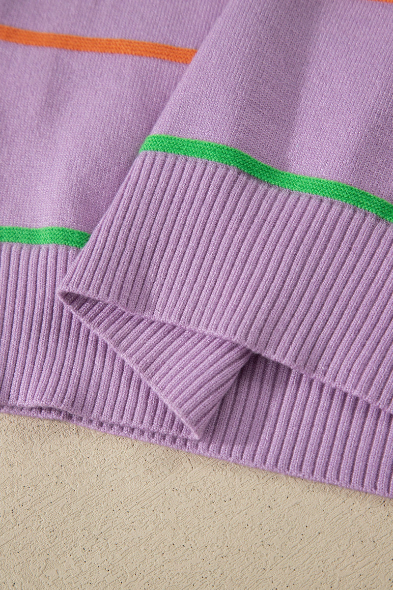 Load image into Gallery viewer, DLLS706 - Ladies Purple Stripe Round Neck Knitted Sweater Tank
