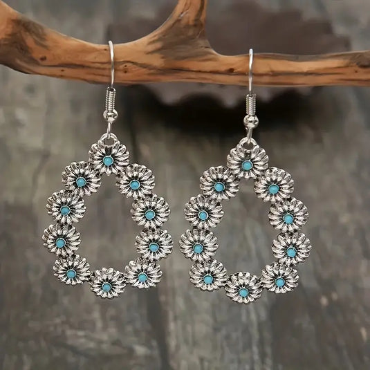 TMER72 - Turquoise Flower Teardrop Earrings