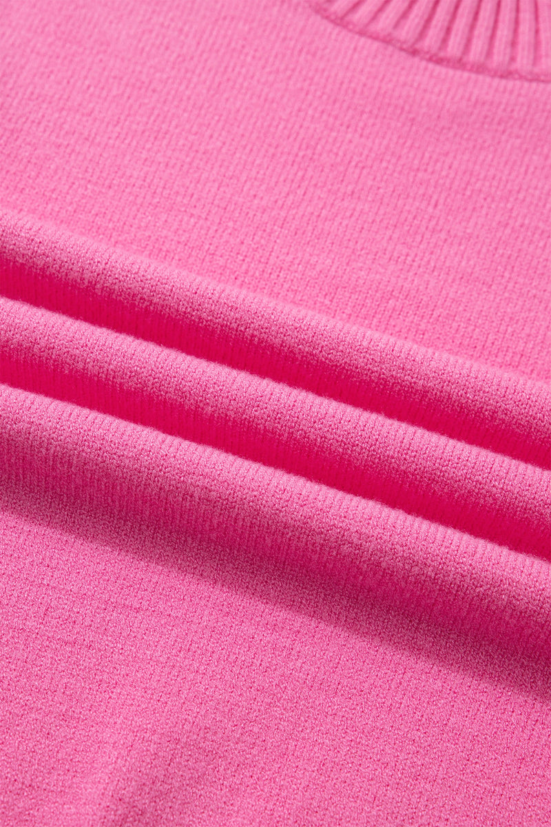Load image into Gallery viewer, DLLS579 - Ladies Pink Solid Color Ribbed Trim Round Neck Ruffle Short Sleeve Sweater
