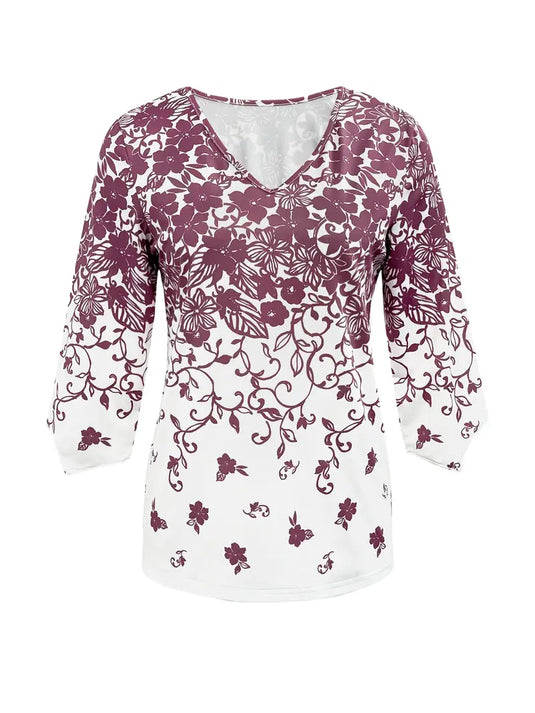TMTSHT135 - Ladies Mid Sleeve Floral Print T Shirt