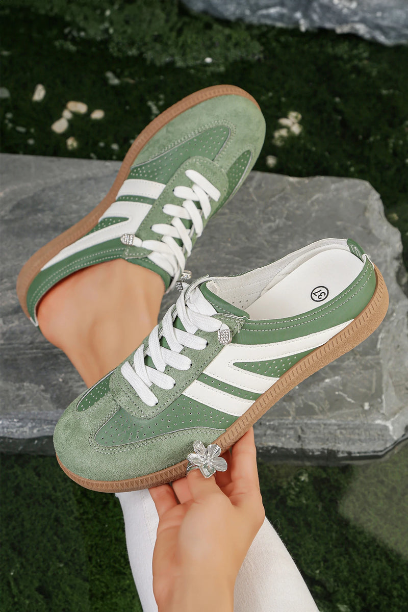 Load image into Gallery viewer, DLLSHOE 74 - Dark Green Eyelet PU Leather Patchwork Color Pop Sneakers

