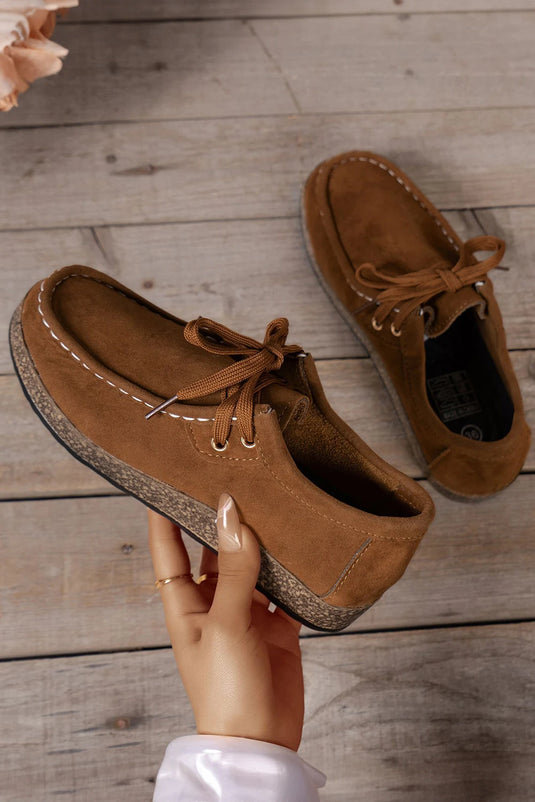 DLLSHOE 45 - Coffee Thick Sole Lace-Up Casual Shoes