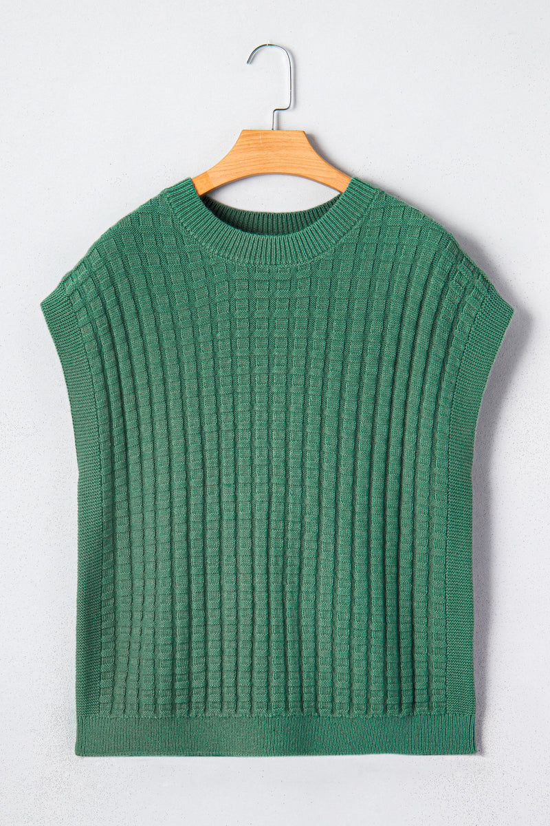 Load image into Gallery viewer, DLLS511 - Ladies Mist Green Solid Color Round Neck Textured Short Sleeve Sweater
