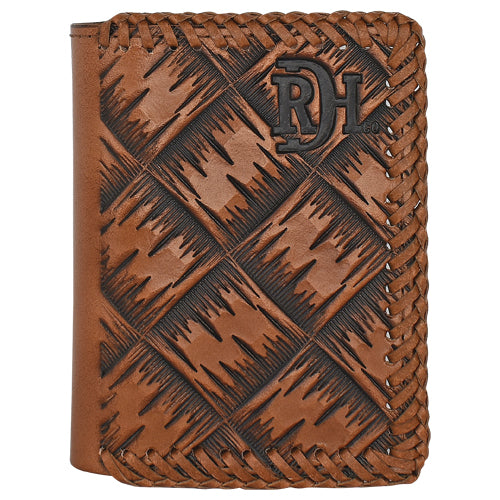 23225897W7 - Red Dirt Hat Co Trifold Wallet, XL Basketweave Tooling W/Laced Leather Edge