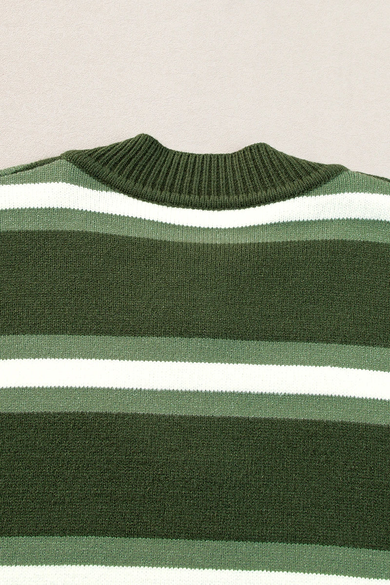 Load image into Gallery viewer, DLLS290 - Ladies Green Stripe Drop Shoulder Buttons Cardigan Sweater
