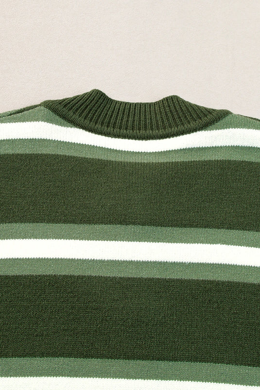 DLLS290 - Ladies Green Stripe Drop Shoulder Buttons Cardigan Sweater