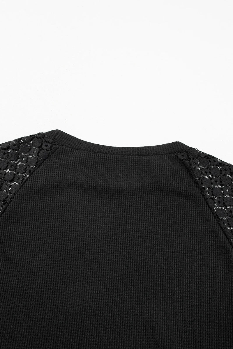 Load image into Gallery viewer, DLLS205 - Ladies Black Lace Long Sleeve Textured Pullover
