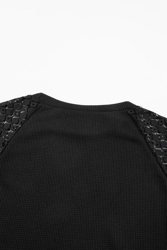 DLLS205 - Ladies Black Lace Long Sleeve Textured Pullover