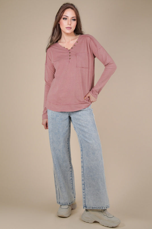 Very 10 - Ladies Mineral Washed Cotton Comfy Knit Top