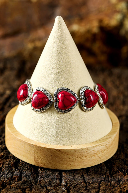 DLLBC 7 - Fiery Red Western Heart Decor Alloy Bracelet